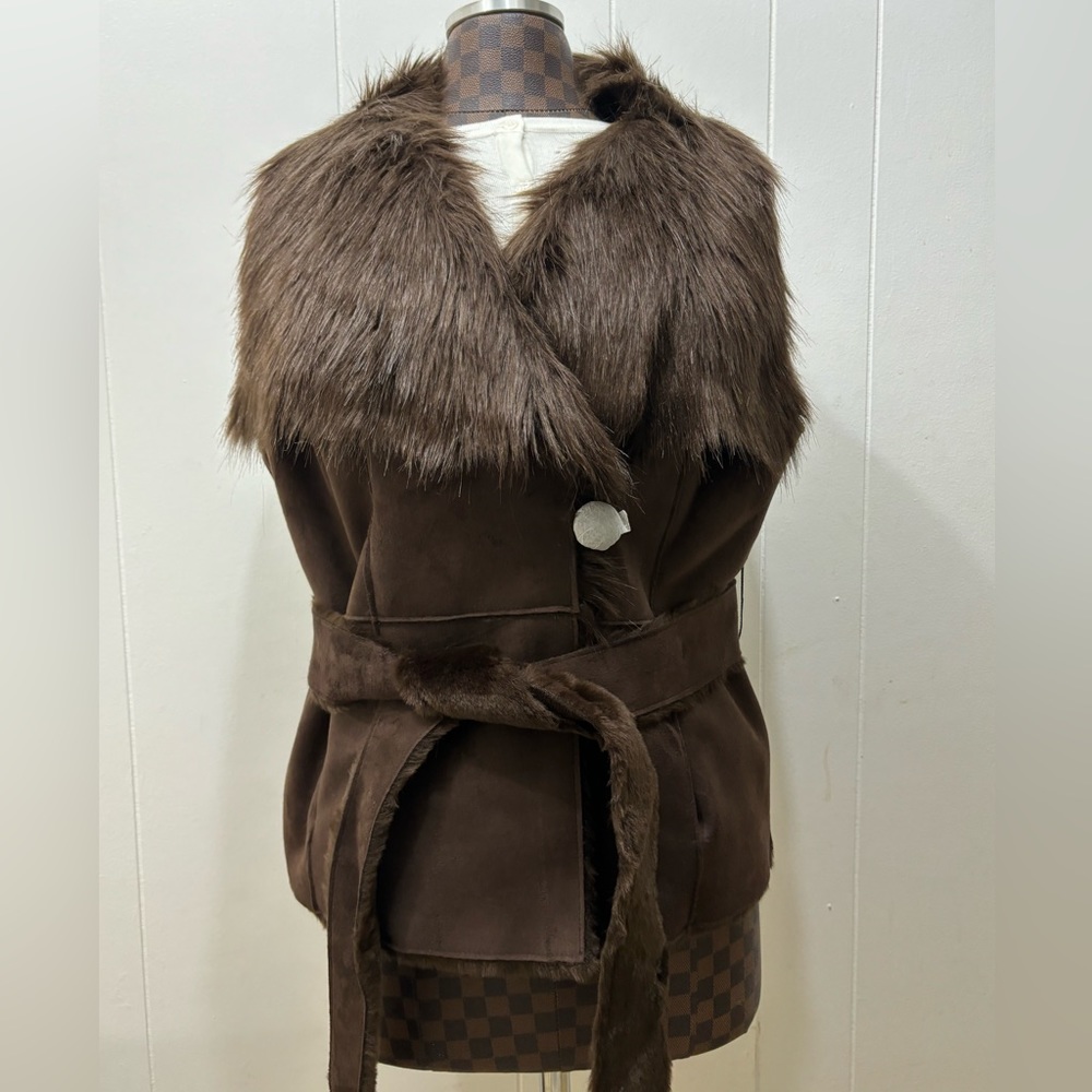 Luxe Rachel Zoe Faux Shearling Belted Vest